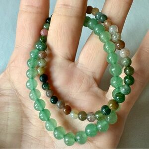 Jade and Multi Stone elastic Bracelet set